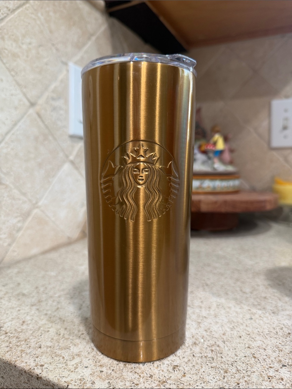 Starbucks Gold Metallic Tumbler with Embossed Logo
